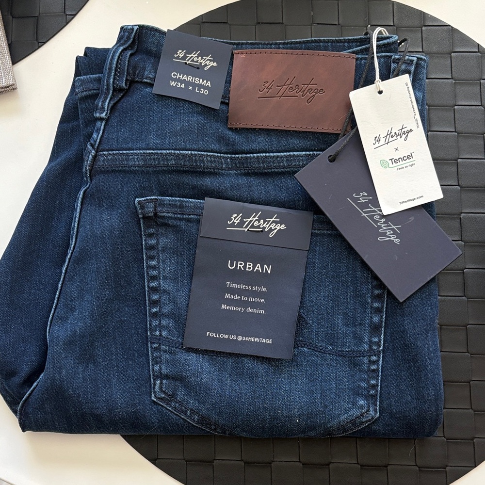 34 Heritage Men's Dark Blue Relaxed Jeans Charisma Dark Midnight Blue